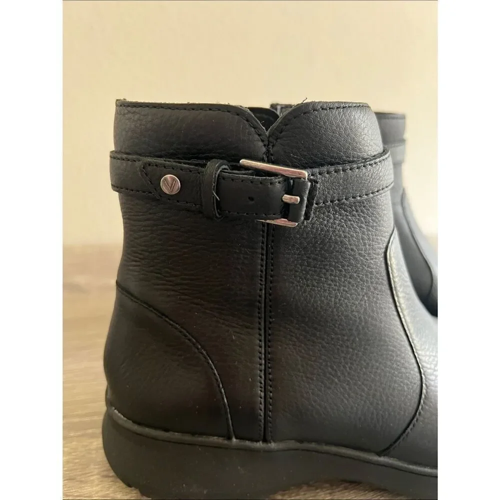 Vionic Redding Black Leather Ankle Boots Women’s Comfort Orthotic Zip Booties 7M